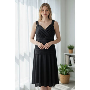 Women's White House Black Market Black Classic V-Neck Rouched SleevelessDress 12